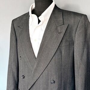 Vintage Petrocelli Harris & Frank 100% Wool Pinstripe Suit | Size 42R | 1980s